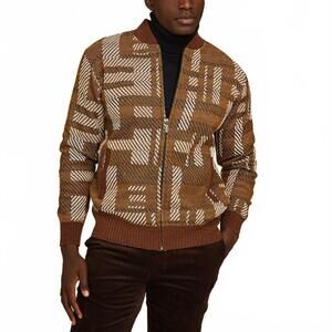 NEW INSERCH geometric full zip baseball knit jacket in aztec